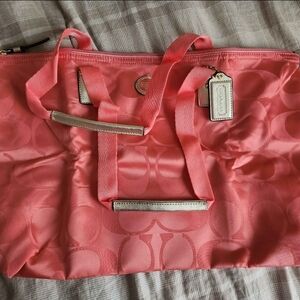 Coach Pink Signature Tote with Metallic Accents